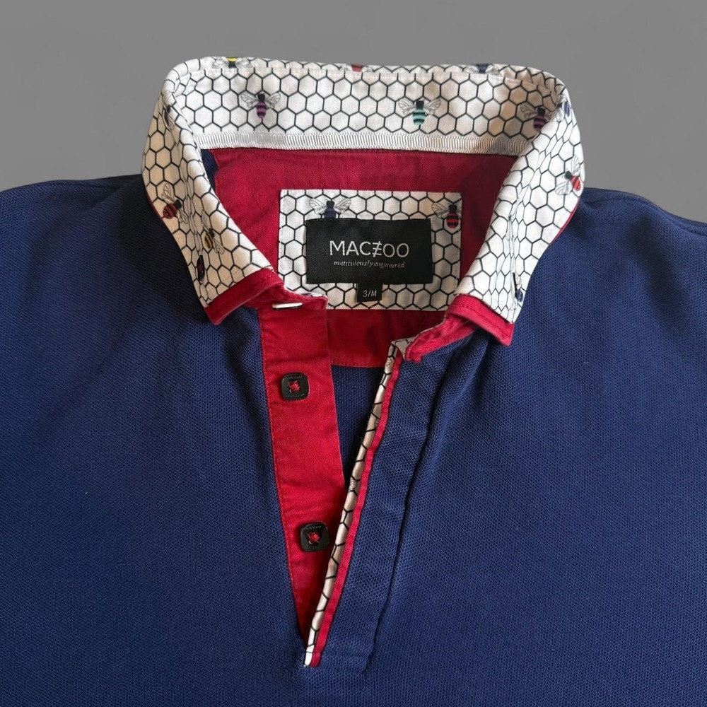 MACEOO MozartFoggy Blue Bee Collar Cotton Polo Shirt Men's 3/M